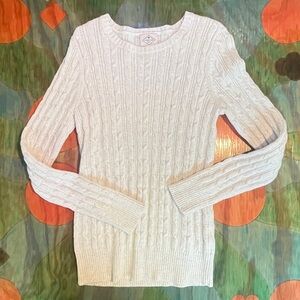 St. Johns Bay Sweater Womens Cable Knit Long Sleeve White Medium Metallic Glitte